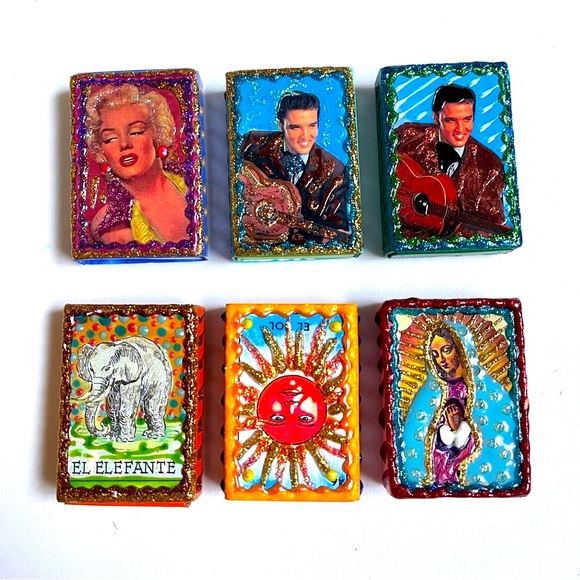 6 Magic Matchbox Shrines:New Mexico Original! Sun, Mother Mary, Elephant, Elvis - Picture 1 of 8